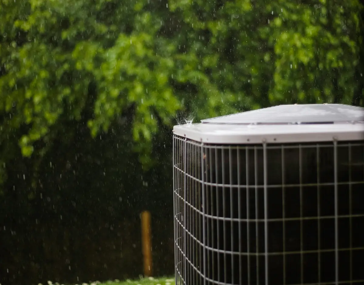 Residential outdoor AC condenser installed at a Vancouver home